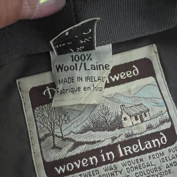 Jonathan Richard Gray Black Herringbone Tweed Wool Cap L - Picture 9 of 10